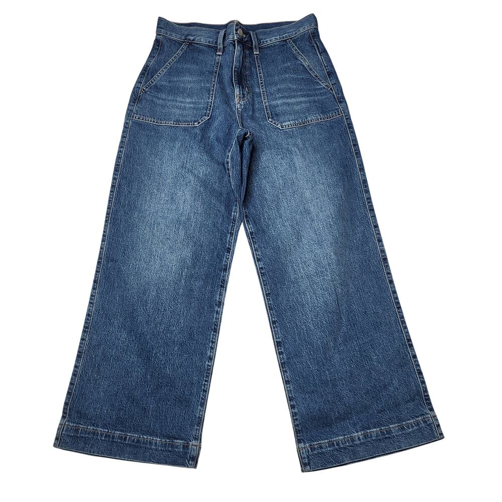J. Crew Wide Leg Cropped Utility Jeans Stretch High Rise Medium Wash Trouser 28 - Picture 3 of 11